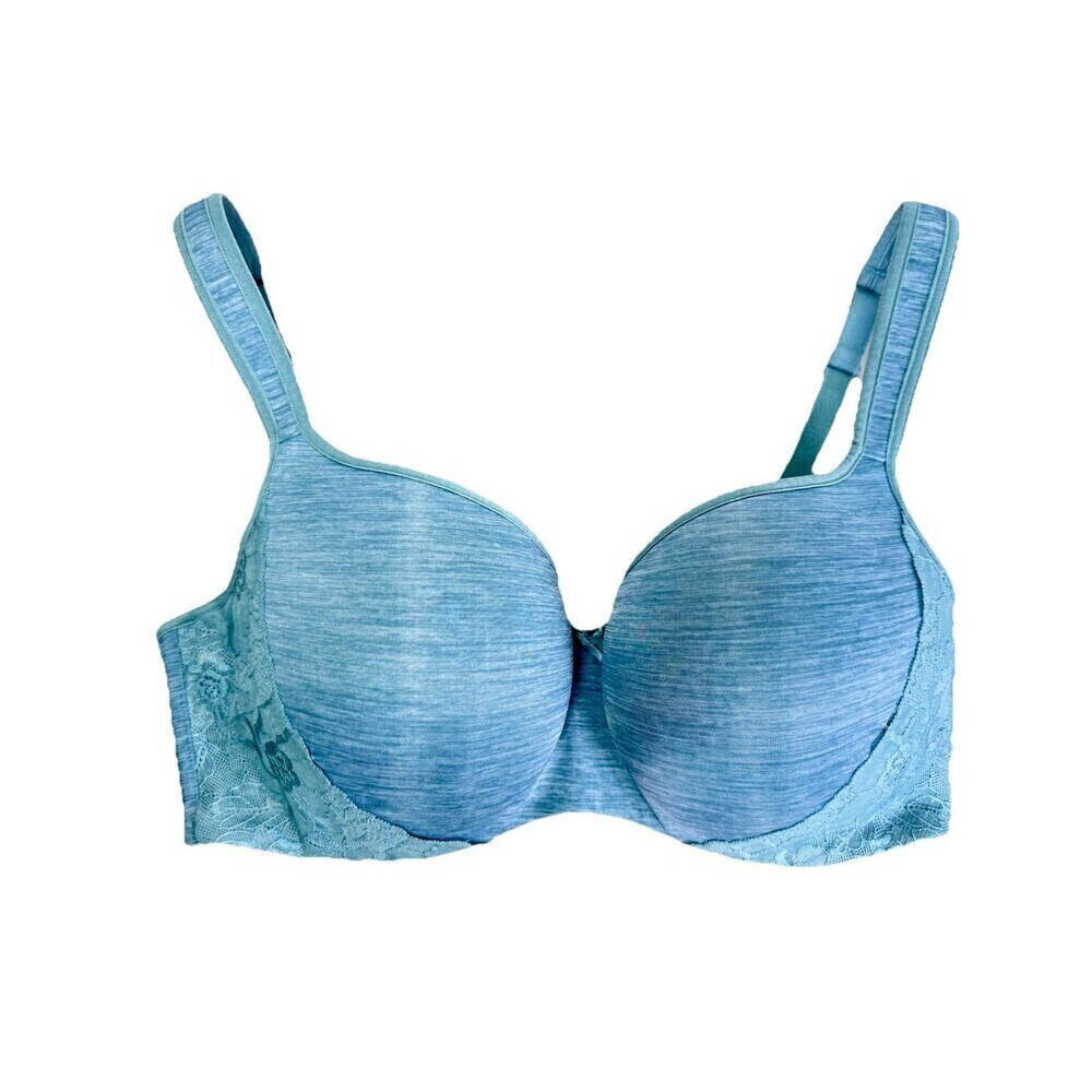 Cacique Smooth Balconette Underwire Bra Sz 38DDD Heather Blue Green Lace Detail